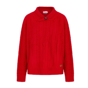 Human  Red Knit Button Collar Jumper